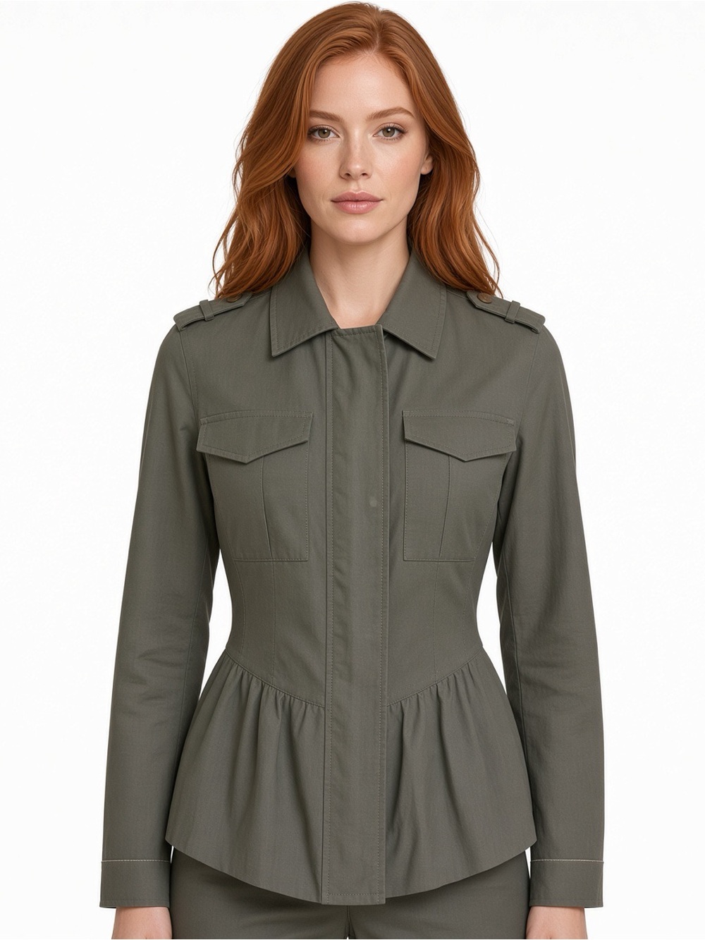 Anna Kai Green Women’s Peplum Utility Jacket Size S